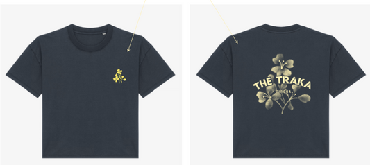 Women Navy washed T-shirt (flower emboired)